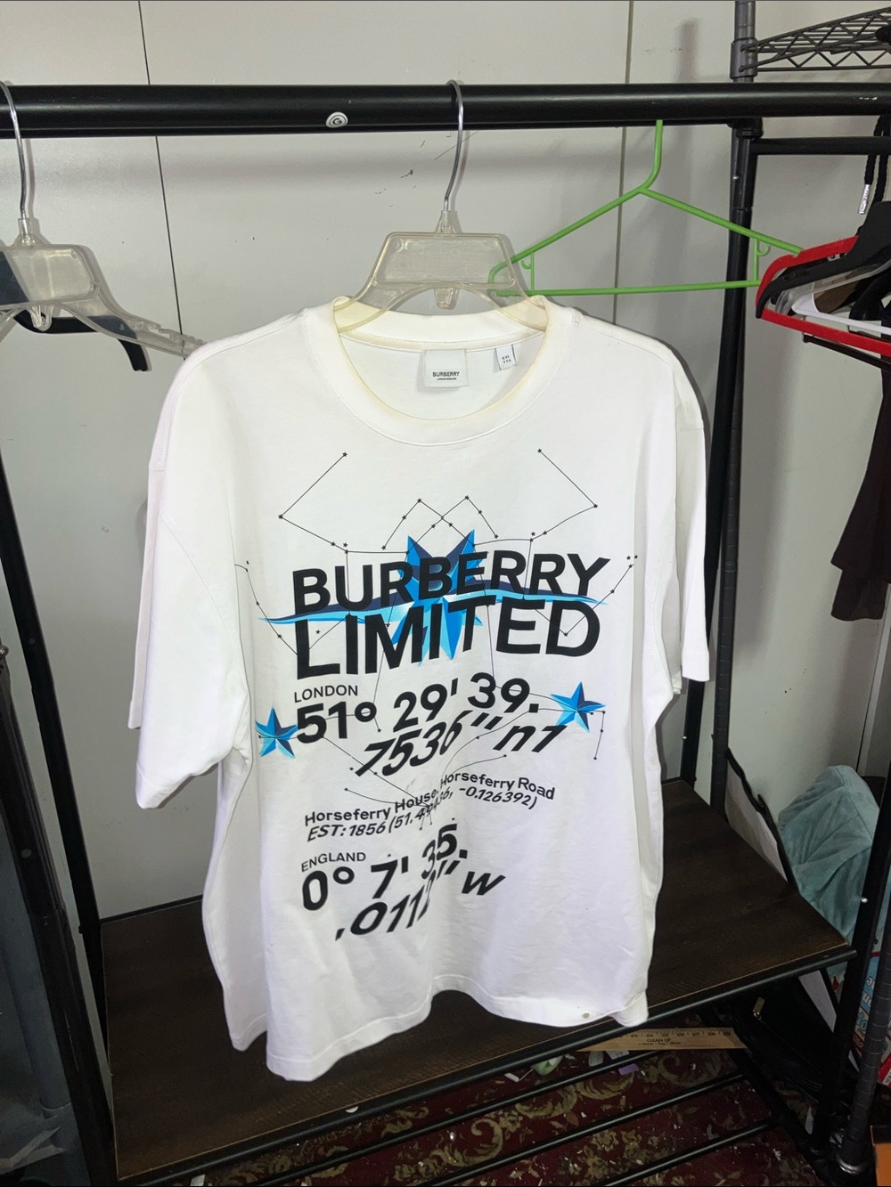 Burberry White Graphic Tee with Blue Accents